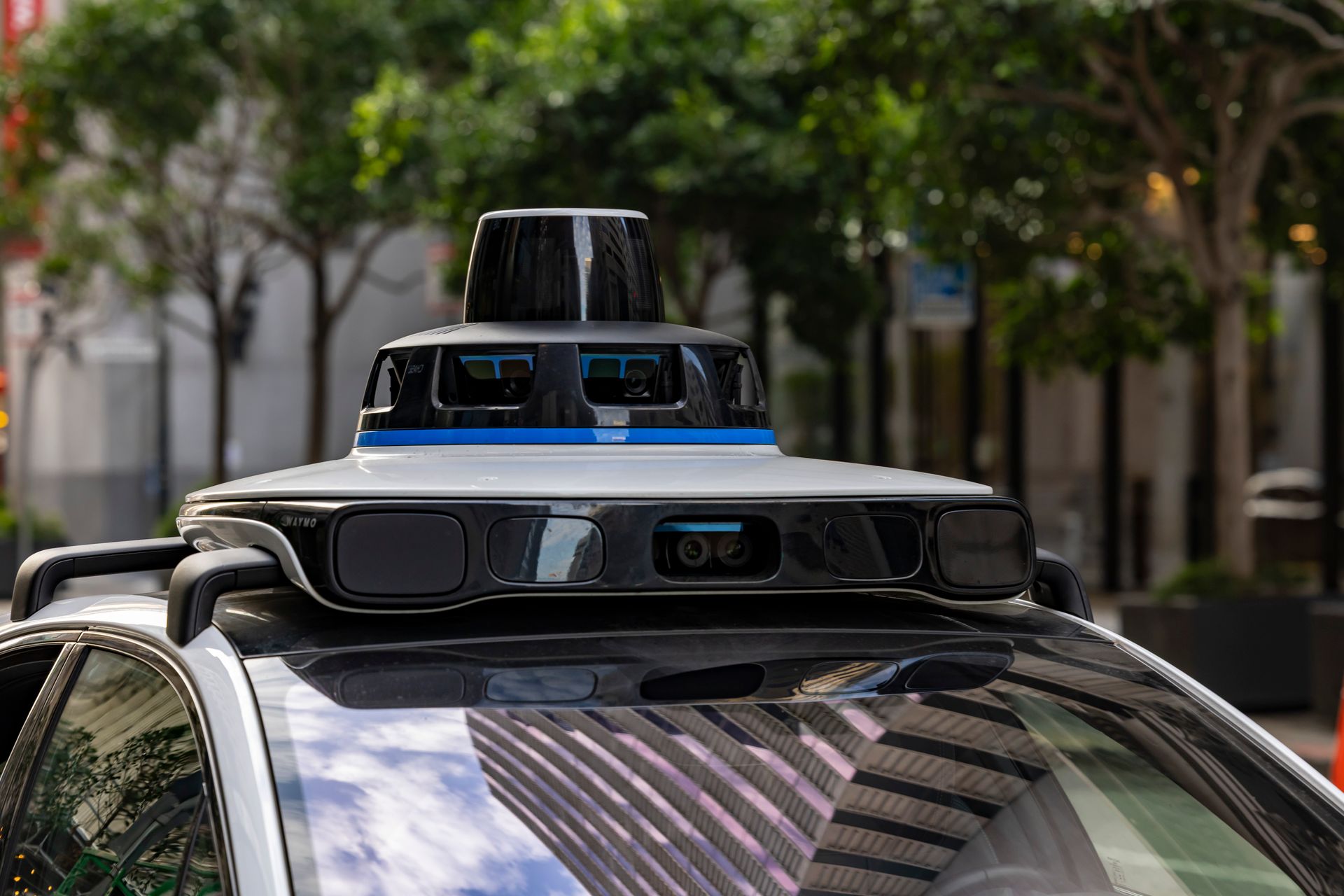Detail of sensors on top of an autonomous vehicle