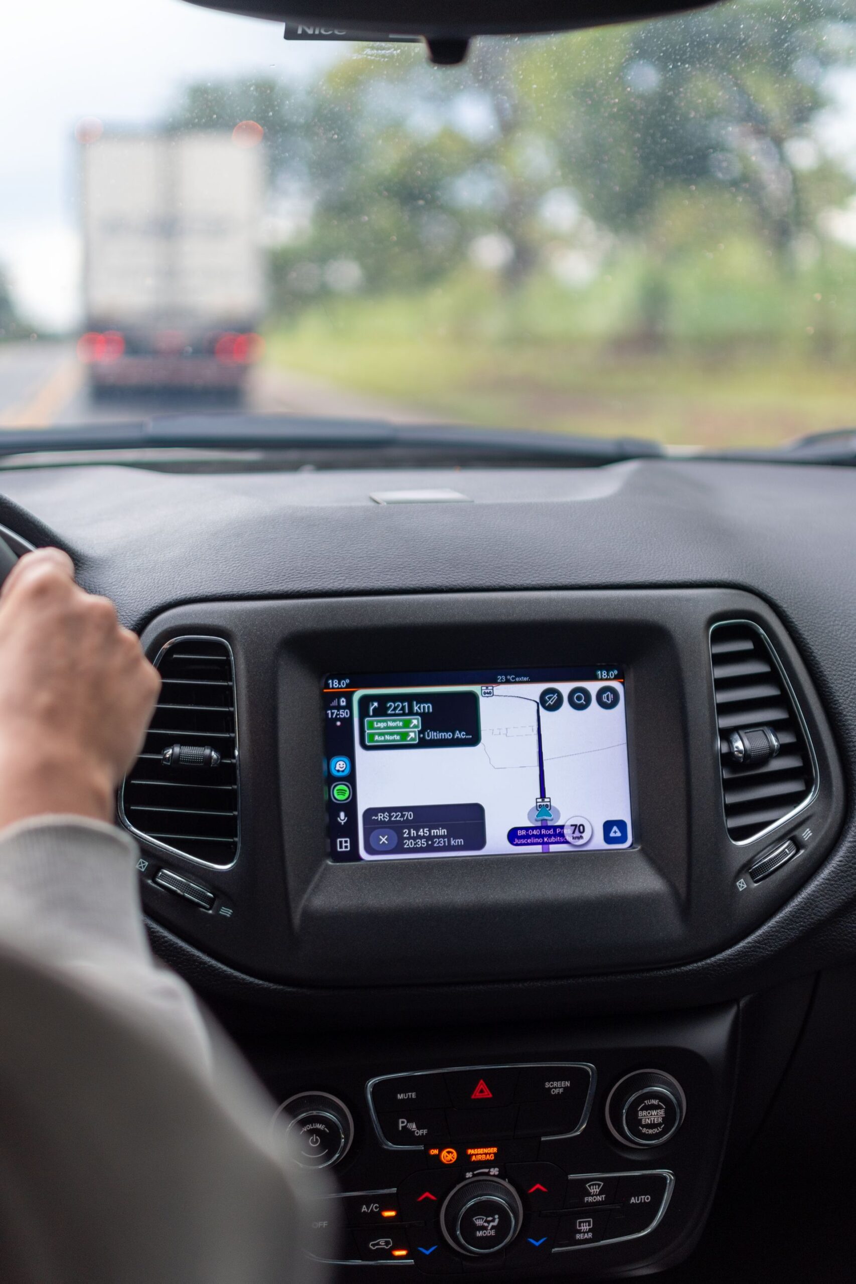 GPS navigation screen inside a moving vehicle